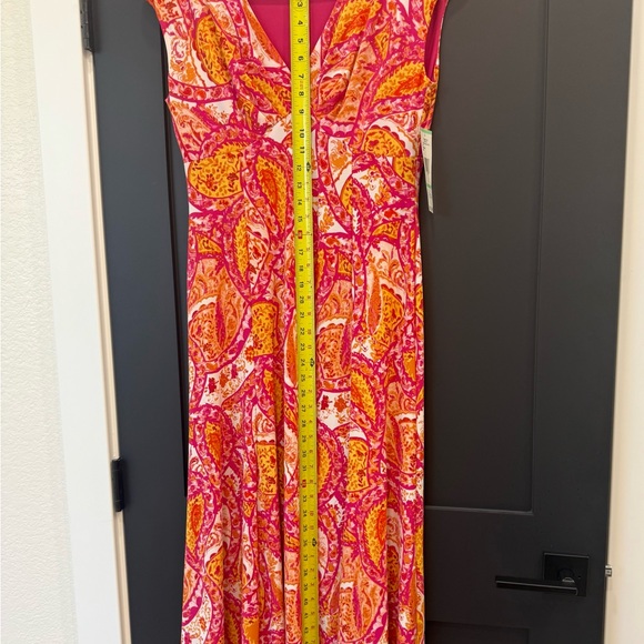 NWT Jones New York Fuchsia Pink and Orange Paisley Midi Dress Size 8 - Picture 6 of 13